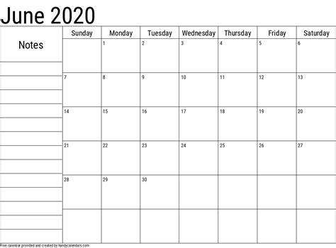 2020 June Calendars Handy Calendars