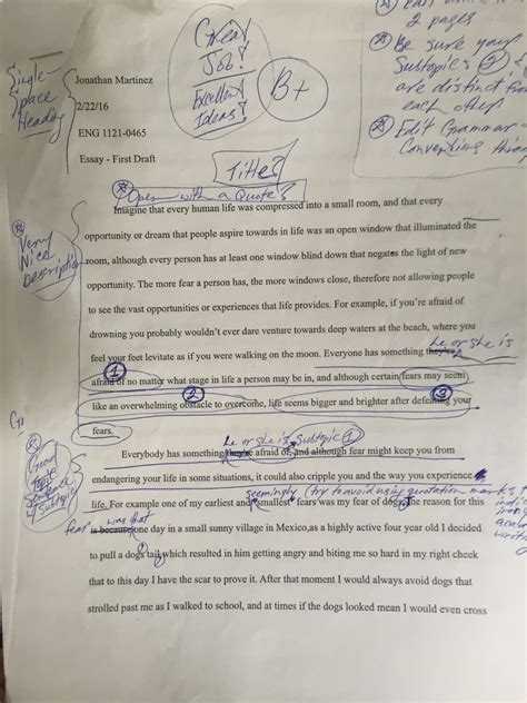 This is where sentences are scribbled out, terminology is changed this is a final thought that shows that each argument, the examples, the evidence, and all applicable statements are not only restating the thesis. 7) 1st Draft of Personal Narrative Essay | Jonathan Martinez