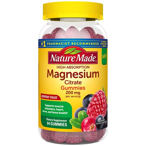 Nature Made High Absorption Magnesium Citrate 200mg Gummies 64 Count