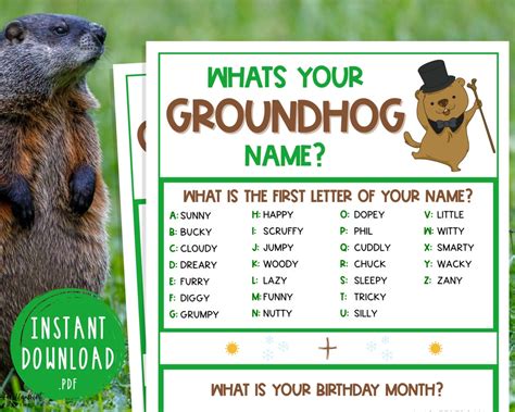Whats Your Groundhog Name Game Punxsutawney Phil Printable Games Party