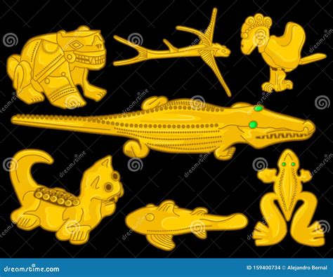 Ancient Colombia Animal Representation Golden Figures Stock