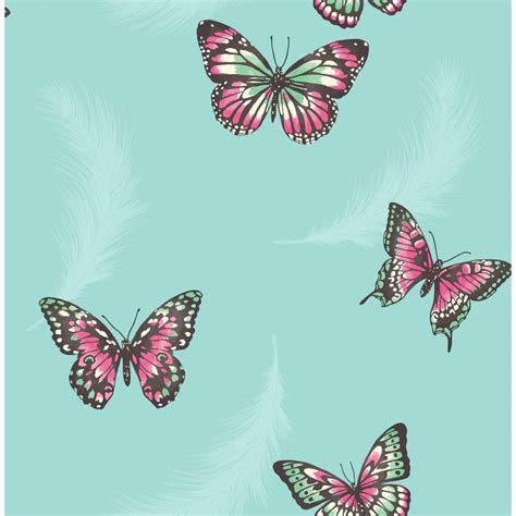 Butterflies Feather Wallpaper Teal Fd40919 Wallpaper