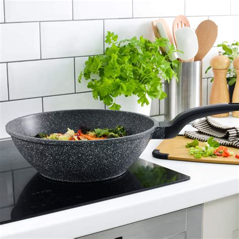 Procook Granite Stone Non Stick Wok 30cm Large Induction Stir Fry