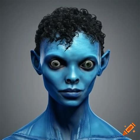 Curly Haired Blue Skinned Alien Man In Police Uniform