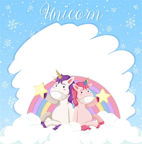 Free Vector Blank Banner With Cute Unicorns Sit On The Cloud