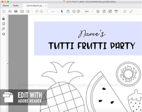 Twotti Frutti Birthday Coloring Page Tutti Frutti Printable Etsy