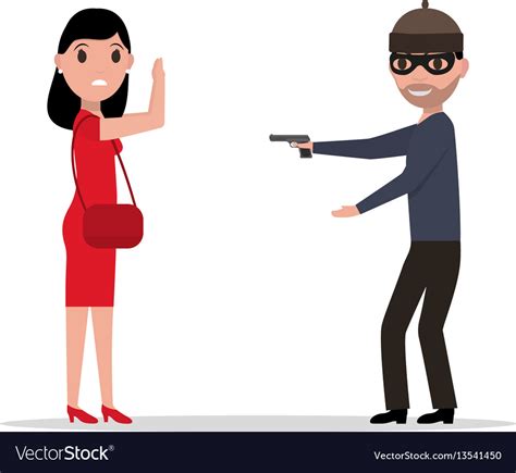 Cartoon Robber With A Gun Robbing A Woman Vector Image
