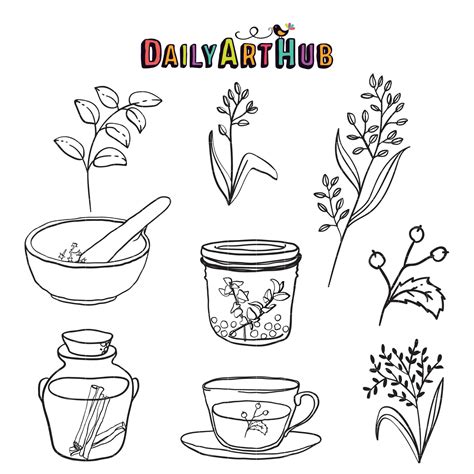 Herbs Sketches Clip Art Set Daily Art Hub Graphics Alphabets And Svg