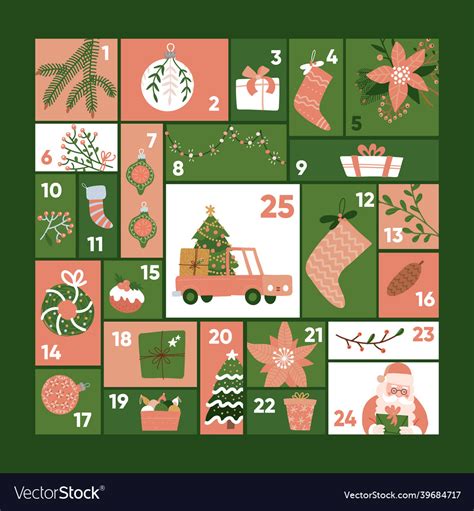 Christmas Advent Calendar Template Cute Holiday Vector Image