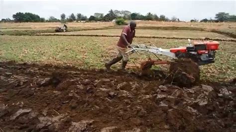 Power Tiller Operation By Plough And Ratavator At Irrigation Farm Youtube