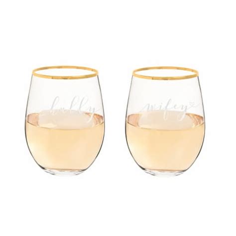 Cathys Concepts Oz Hubby Wifey Gold Rim Stemless Wine Glasses Set Of King Soopers