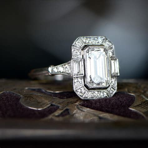 Art Deco Emerald Ring Emerald Ring Engagement Diamond Art Deco