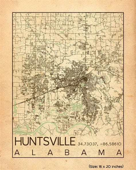 Huntsville Alabama City Map Print Poster Antique Vintage Aged Etsy