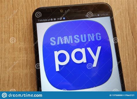 Samsung Pay Logo Displayed On A Modern Smartphone Editorial Image