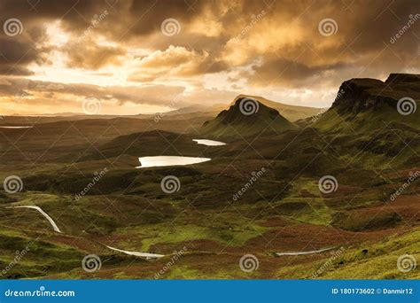 Scenic View Of Quiraing Mountains In Isle Of Skye Scottish Highlands