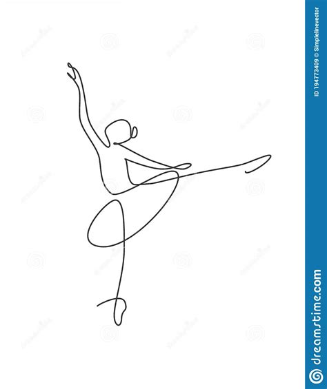 Single Continuous Line Drawing Pretty Ballerina In Ballet Motion Dance