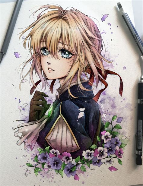 See more ideas about anime drawings, drawings, coloring pages. Kira_Yukishiro on Twitter: "Violet Evergarden 💙 (traditional drawing + digital color) #manga # ...