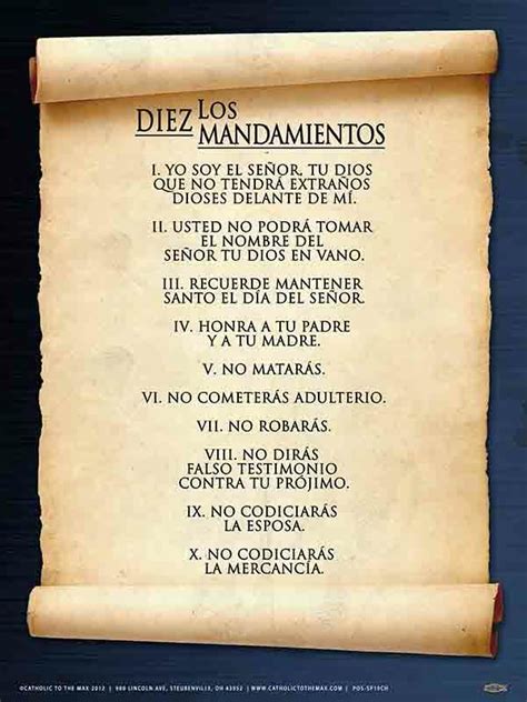 Will be printed for you in 8 x 10 print size with a white border on matte photo paper. Spanish 10 Commandments Poster - Steubenville Press