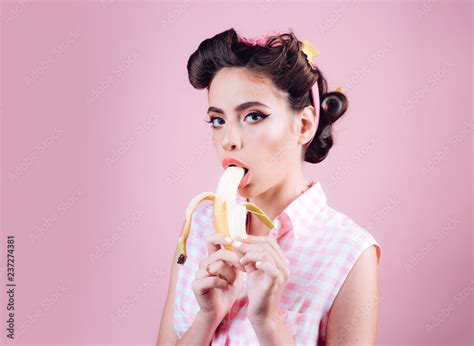 Pretty Girl In Vintage Style Pinup Girl With Fashion Hair Banana