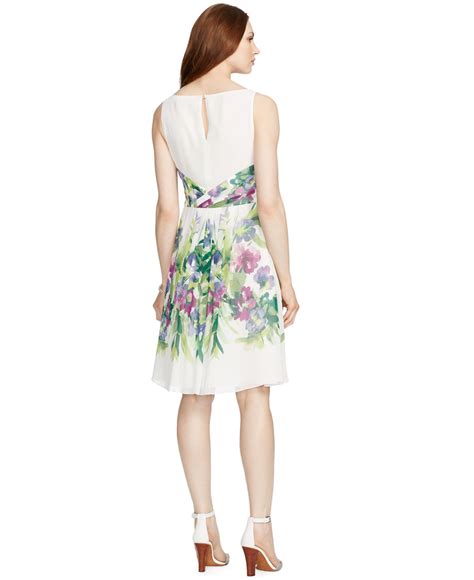 Lauren By Ralph Lauren Floral Print Pleated Dress In White Lyst