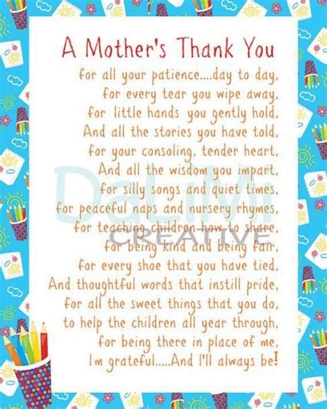 Thank You Kindergarten Teacher Poem Daycare Teacher Ts Preschool