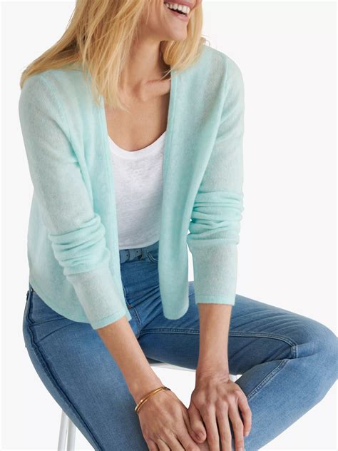 Pure Collection Cashmere Cropped Cardigan Heather Aqua At John Lewis