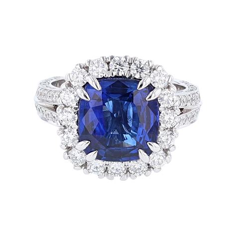 nazarelle 18 karat white gold 2 20 carat emerald cut sapphire and diamond ring for sale at 1stdibs