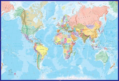 Giant World Map Mural Blue Ocean By Maps International