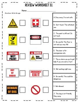 Discuss with your students how to stay safe online with these worksheets. Warning & Safety Signs Worksheets by Miss Lulu | TpT