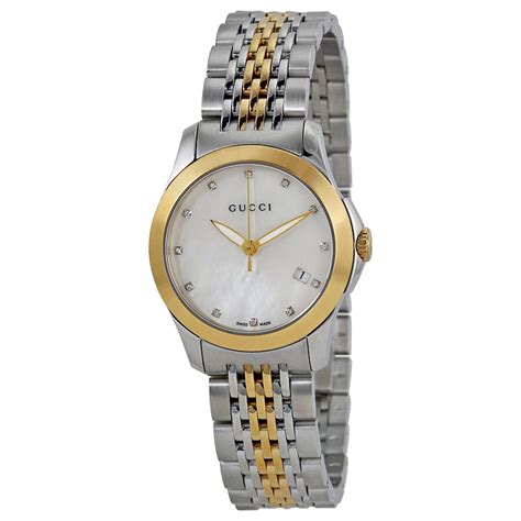Gucci Timeless Diamond Mother Of Pearl Dial Ladies Watch Ya126513