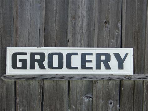 Vintage Embossed Metal Grocery Sign Modern Shabby Chic Shabby Chic