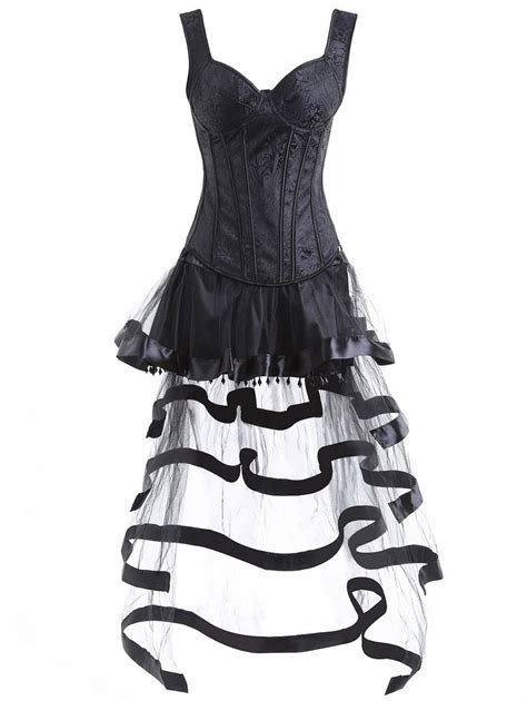 Vintage Lace Up Corset Top With Ruffles Skirt Black S In Corset