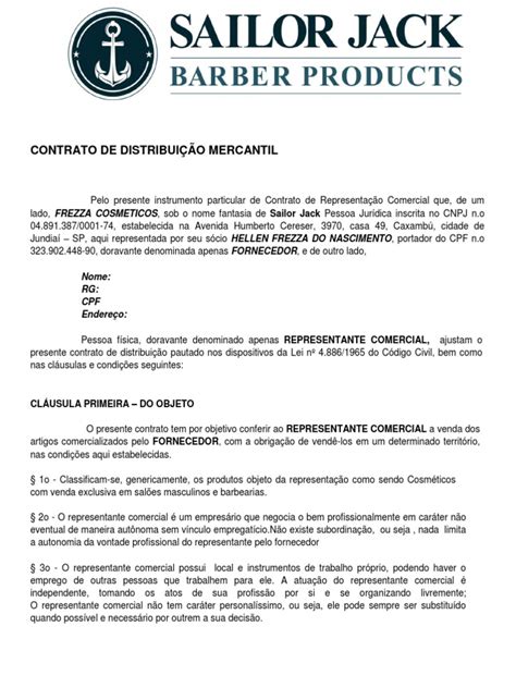 Contrato Representante Comercial Pdf Lei Das Obrigações Emprego