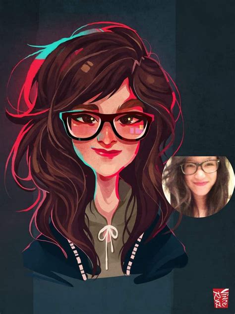 A Digital Painting Of A Woman With Glasses On Her Face And An Image Of