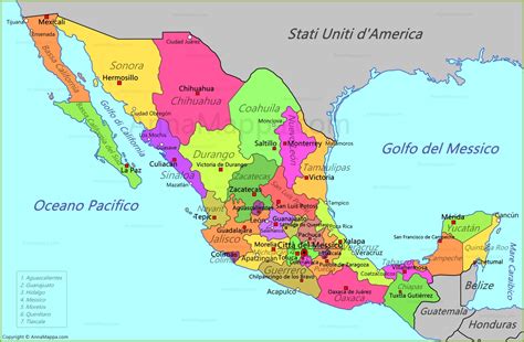 A canvas wrapper for maps. Mappa Messico - AnnaMappa.com