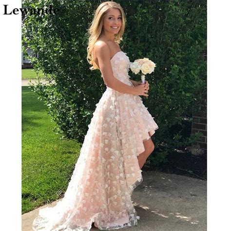 Aliexpress Buy High Low D Petals Ivory Nude Homecoming Dresses Strapless A Line