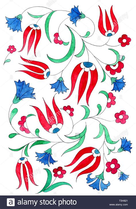 Illustration In The Style Of Traditional Ottoman Patterns Watercolor