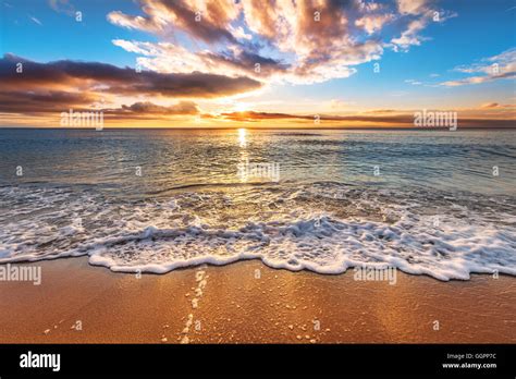 Colorful Ocean Beach Sunrise Stock Photo Alamy