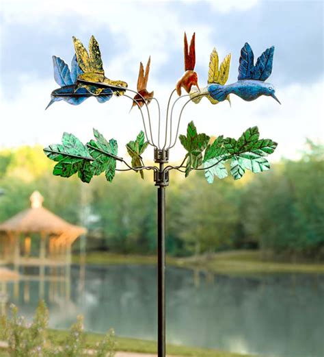 The Six Colorful Hummers On This Metal Hummingbird Metal Wind Spinner