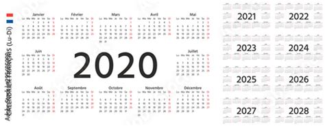 French Calendar 2020 2021 2022 2023 2024 2025 2026 2027 2028