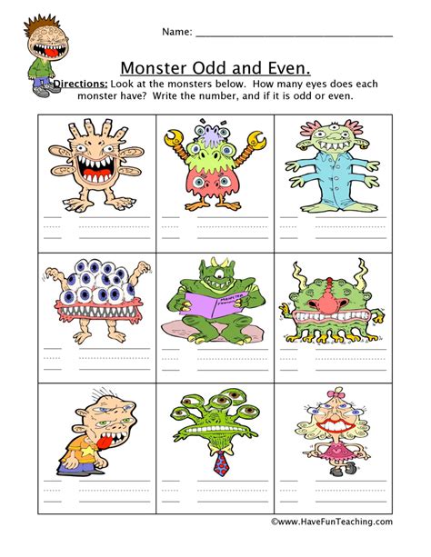 Monster Odd Even Worksheet Have Fun Teaching