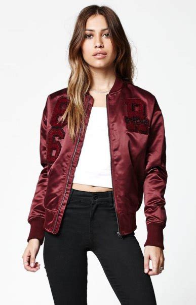 Maroon Bomber Jacket Outfit Ideas