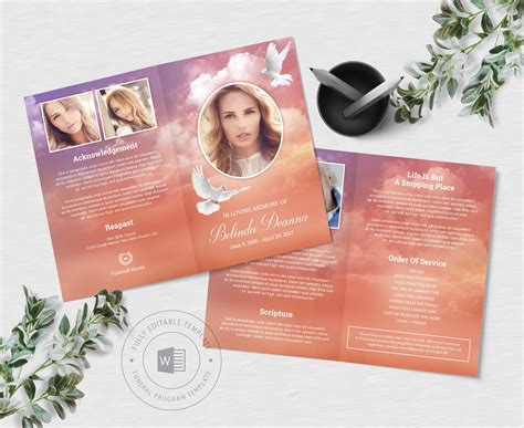 Dove Funeral Program Template Invitation Templates Creative Market