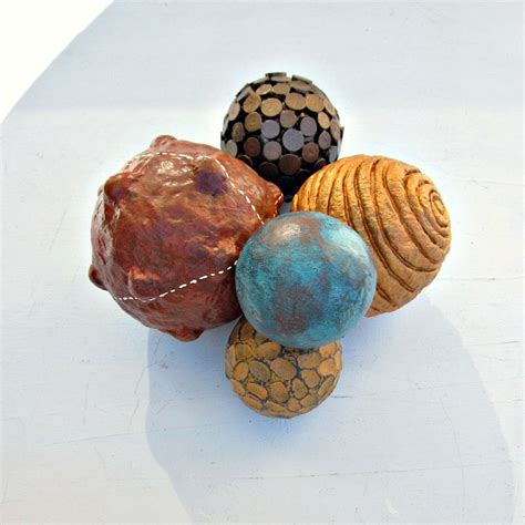 Accent Balls Set Of Five Assorted Texture Decorative Paper Mache