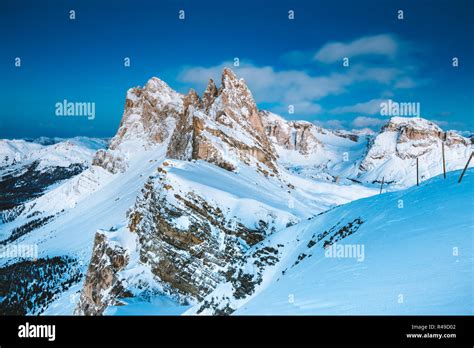 Classic View Of Famous Seceda Mountain Peaks In The Dolomites In
