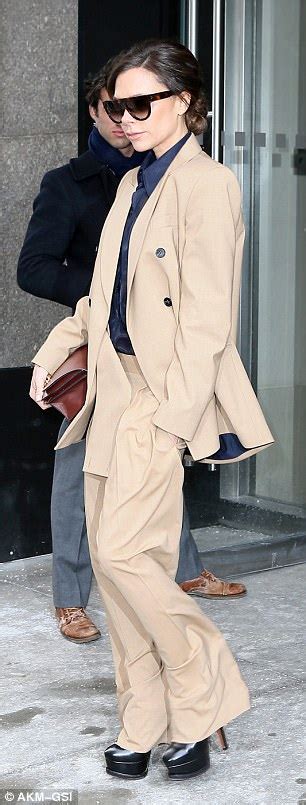 Victoria Beckham Wears Trouser Suit And Platforms In NY Daily Mail Online