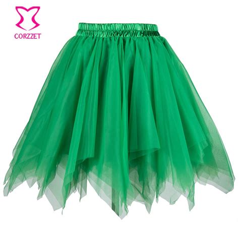Green Asymmetrical Layered Mesh Ruffle Mini Skirt Tulle Tutu Skirt Women Corset Underskirt