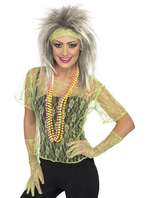 Ladies Neon Lace Net Vests 80s New Romantic Fancy Dress Costume Adult Outfit