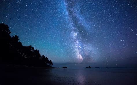 Hd Wallpaper Sea Coast Night Sky Stars Milky Way Dreamy And Fantasy