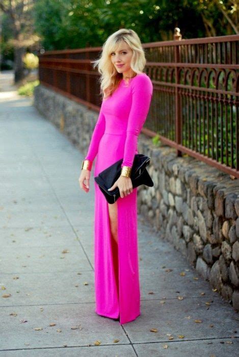 Fuschia Long Sleeve Pink Maxi Dress Neon Pink Dresses Fashion